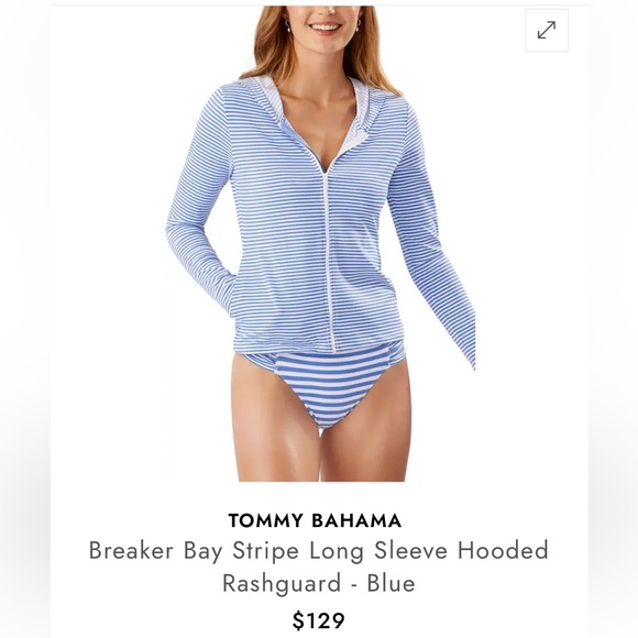 Tommy Bahama Breaker Bay Stripe Rashguard Size S Blue and White Hoodie ZipUp - Picture 7 of 7